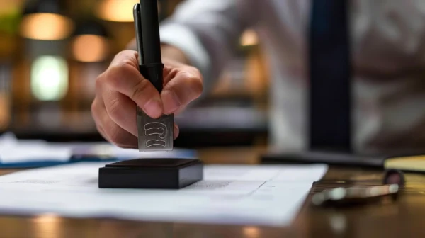 Close up businessman hand with pen paper